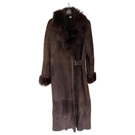 Pellessimo-Long fur coat in shearling-Brown