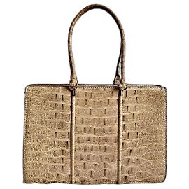 Autre Marque Small exotic leather handbag taupe Taupe