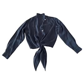 Apostrophe-heart wrap blouse Apostrophe silk satin dark gray T. 36-Dark grey
