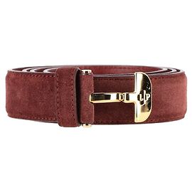 Loro Piana Belt with Gold Buckle in Red Suede  Dark red