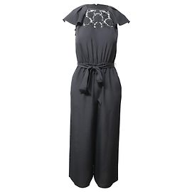 Kate Spade Jumpsuit mit bestickter Spitzenpasse aus schwarzem Polyester Schwarz