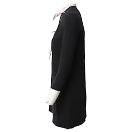 Sandro-Sandro Paris Lace Inset Bow Collar Dress in Black Polyester-Black