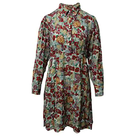 Ba&Sh-Ba&sh Gathered Mini Shirt Dress in Floral-Print Metallic Mousseline Viscose-Other