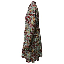 Ba&Sh-Ba&sh Gathered Mini Shirt Dress in Floral-Print Metallic Mousseline Viscose-Other