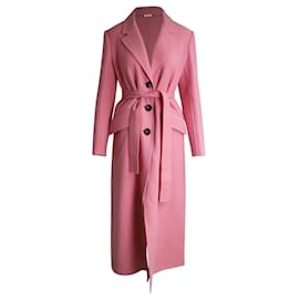 Miu Miu-Cappotto lungo con cintura Miu Miu in lana vergine rosa-Rosa