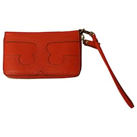 Tory Burch-Tory Burch All T Zip Phone Wristlet Wallet in Orange Leather-Orange