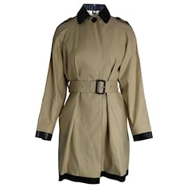 Burberry-Car coat Burberry con finiture in pelle in cotone beige-Beige