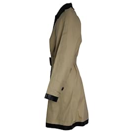Burberry-Burberry Leather-Trim Car Coat in Beige Cotton-Beige