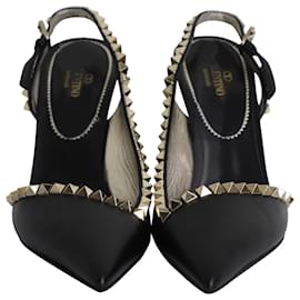 Valentino Garavani-Escarpins à bride arrière Rockstud Valentino Garavani en cuir noir-Noir