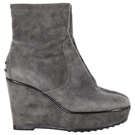 Tod's-Tod's Wedge Ankle Boots in Grey Suede-Grey