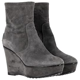 Tod's-Tod's Wedge Ankle Boots in Grey Suede-Grey