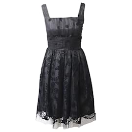 Anna Sui-Anna Sui Ärmelloses, plissiertes Spitzenkleid aus schwarzem Polyester-Schwarz