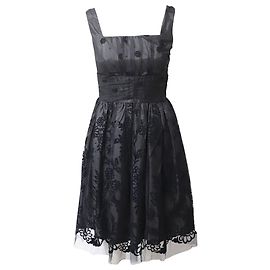 Anna Sui Ärmelloses, plissiertes Spitzenkleid aus schwarzem Polyester Schwarz