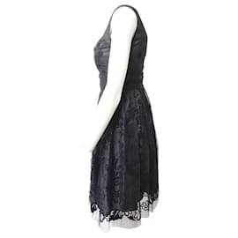 Anna Sui-Anna Sui Sleeveless Pleated Lace Dress in Black Polyester-Black
