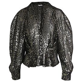 IRO Metallic-Bluse mit Puffärmeln aus schwarzer Seide Schwarz