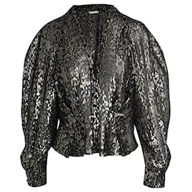 Iro-IRO Metallic-Bluse mit Puffärmeln aus schwarzer Seide-Schwarz