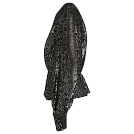 Iro-Blusa metalizada con mangas abullonadas de seda negra de IRO-Negro