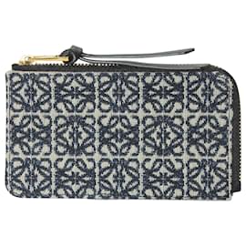 Loewe-Loewe Anagram Coin and Card Holder in Navy Jacquard and Black Leather-Other