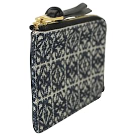 Loewe-Loewe Anagram Coin and Card Holder in Navy Jacquard and Black Leather-Other