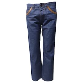 Prada-Prada Denim-Jeans mit Lederbesatz und geradem Bein aus blauer Baumwolle-Blau