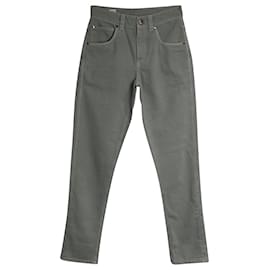 Brunello Cucinelli-Brunello Cucinelli Jeans de cintura média com perna reta em algodão verde-Verde
