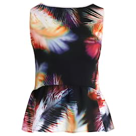 Sandro-Sandro Electric Palm Print Peplum Top in Multicolor Polyester-Multiple colors