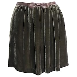 Sandro-Sandro Paris Velvet Skirt with Bow in Green Viscose-Green