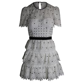 Self portrait-Self-Portrait Tiered Polka Dot Floral Lace Mini Dress in White Polyester-White