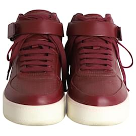 Céline-Celine Lace Mid Top Sneakers in Burgundy Leather -Dark red