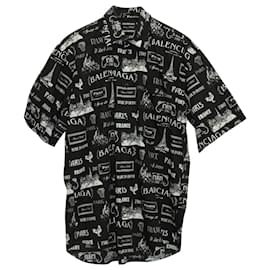 Balenciaga-Camisa con estampado París y logo de Balenciaga en algodón negro-Negro