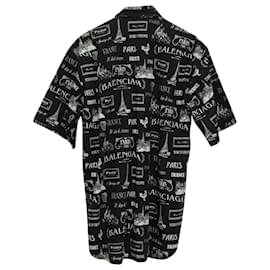 Balenciaga-Balenciaga Logo Paris Print Shirt in Black Cotton-Black