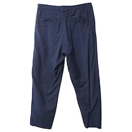 Issey Miyake-Calça Issey Miyake com cintura elástica em algodão azul marinho-Azul marinho