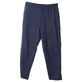 Issey Miyake-Pantalon taille élastique Issey Miyake en coton bleu marine-Bleu Marine