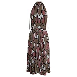 Diane Von Furstenberg-Diane Von Furstenberg Printed Halter Midi Dress in Multicolor Silk-Other,Python print