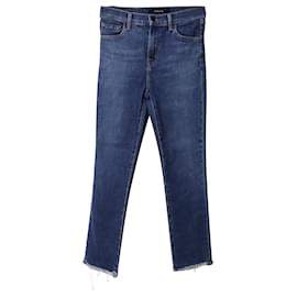 J Brand-J Brand Distressed Hem Jeans in Blue Cotton Denim-Blue