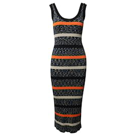 Missoni-Missoni Knee-Length Striped Knitted Dress in Multicolor Cotton-Multiple colors