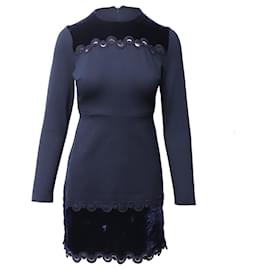 Sandro-Sandro Paris Edma Kleid mit Zopfbesatz aus marineblauer Viskose-Blau,Marineblau