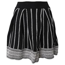 Maje-Maje Geomteric Pleated Ribknit Mini Skirt in Black Cotton Blend-Black