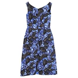 Prada-Prada Off-the-Shoulder Floral Dress in Blue Viscose-Blue