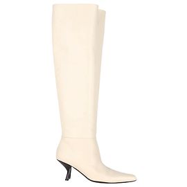 Botas acima do joelho The Row Bourgeoisie em couro de bezerro creme Branco Cru
