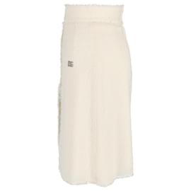 Dolce & Gabbana-Dolce & Gabbana Front Slit Knee-Length Skirt in Cream Wool-White,Cream