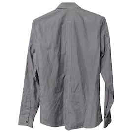 Gucci-Camisa Gucci listrada com botão frontal slim fit em algodão preto e branco-Outro
