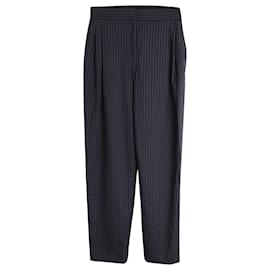 Alexander Mcqueen-Alexander McQueen Pinstripe Pleated Trousers in Black Virgin Wool-Black
