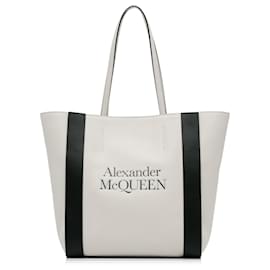 Alexander Mcqueen-Alexander McQueen White Logo Leather Tote Bag-White
