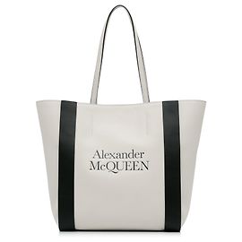Bolsa tote de couro com logotipo branco Alexander McQueen Branco