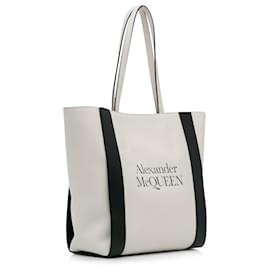 Alexander Mcqueen-Alexander McQueen White Logo Leather Tote Bag-White