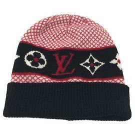 ***LOUIS VUITTON (Louis Vuitton)  Bonnet d'Euvre LV knit hat Red Navy blue
