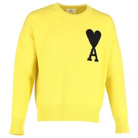 AMI Paris Pull Oversize Ami de Coeur en Laine Jaune Jaune