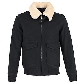 Giacca da aviatore con collo in shearling Sandro in lana nera Nero
