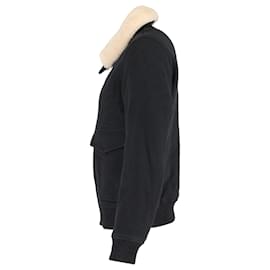 Sandro-Sandro Shearling Collar Aviator Jacket in Black Wool-Black